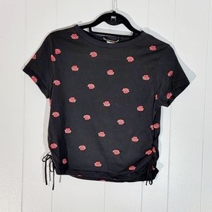 4/$25 Rose Graphic Print Side Tie Cotton Crop Top Large